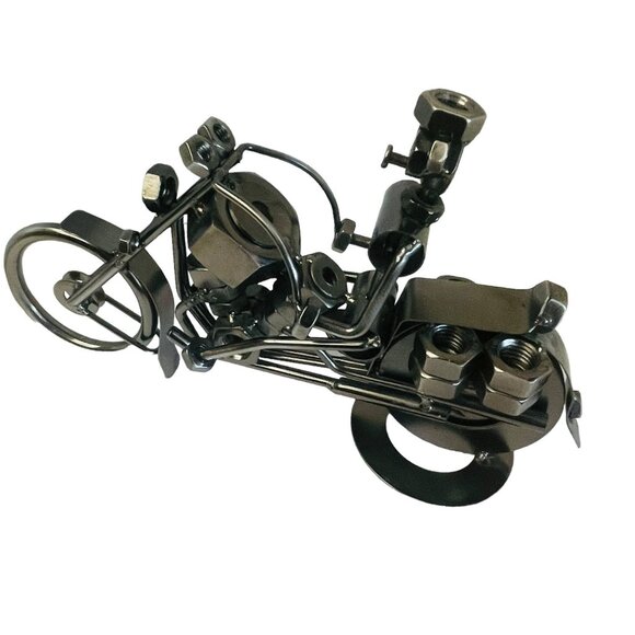 Handcrafted Welding Artwork Metal Motorcycle Sculpture Black Bolts Wrought Iron - Picture 2 of 8